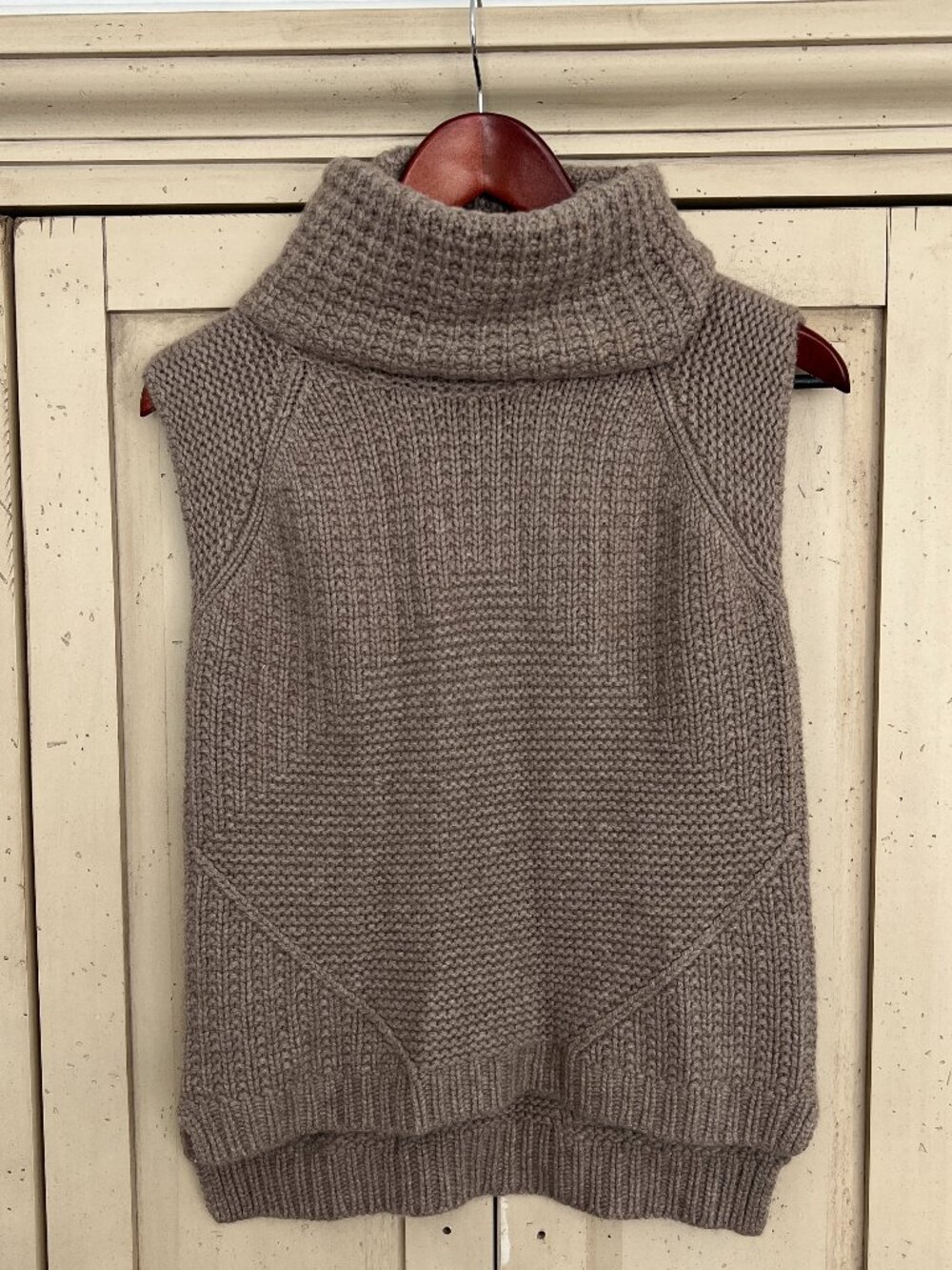 Autumn Cashmere Chunky Cowl Neck Sleeveless Sweater Vest Taupe Cashmere Blend XS